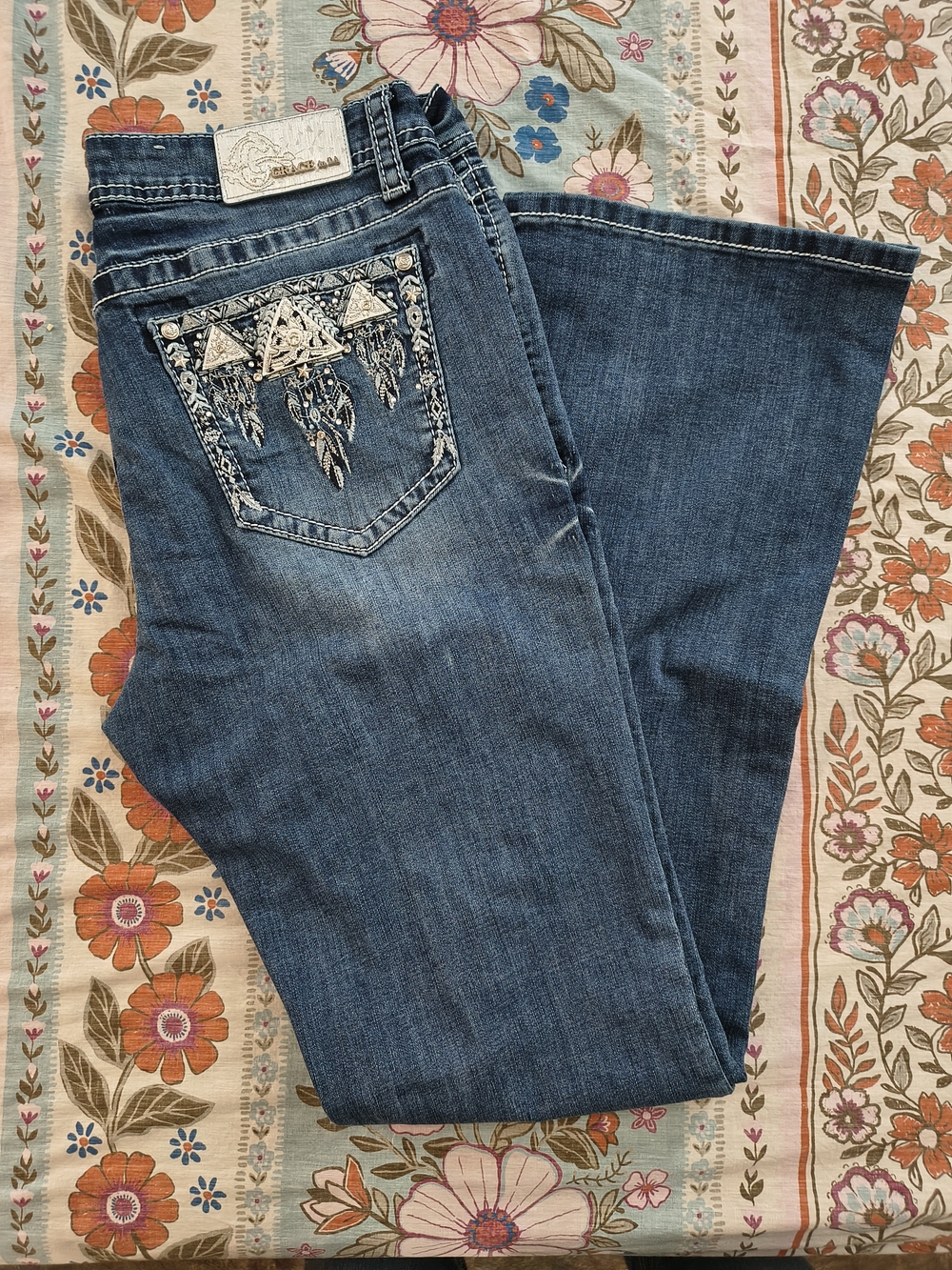 Grace in LA Blue Bootcut Jeans with Embroidered Back Pocket